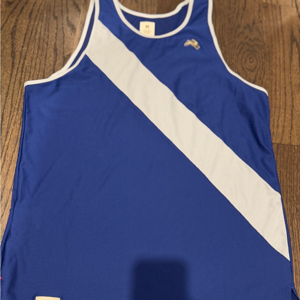 Tracksmith Blue and White Men's Van Cortland singlet - M
